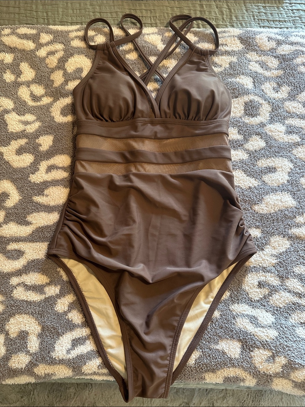 Cupshe Chocolate Brown One-Piece Swimsuit with Mesh Insets
